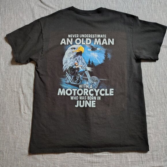 Fathers Day T-Shirt Size Large Black Biker Eagle Motorcycle June gemini - Picture 1 of 8